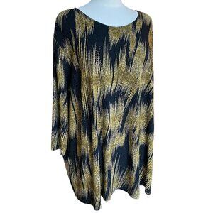 Maggie Barnes Abstract Animal Print Tunic Black Gold Metallic USA Mobwife-4X